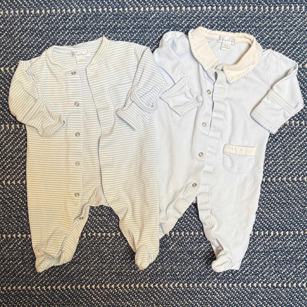 Kissy Kissy Soft Blue and White Baby Footies Set